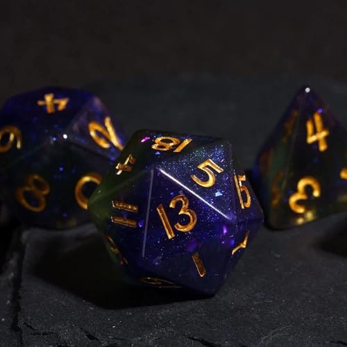 DND Dice Set Glitter Polyhedral Dice Purple-Green for Tabletop Games | Leather Storage Bag, DM Gift, for Dungeons and Dragons Role Playing Games - color: Glitter-purple&green