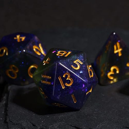 DND Dice Set Glitter Polyhedral Dice Purple-Green for Tabletop Games | Leather Storage Bag, DM Gift, for Dungeons and Dragons Role Playing Games - color: Glitter-purple&green