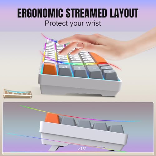 Snpurdiri 60% Wireless Gaming Keyboard and Mouse Combo,Rainbow Backlit Rechargeable 2000mAh Battery,Mini Mechanical Feel Keyboard +Popular RGB Mice for Gaming,Business Office(Gray-White-Orange) - color: White Gray Orange Combo