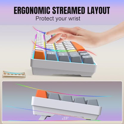 Snpurdiri 60% Wireless Gaming Keyboard and Mouse Combo,Rainbow Backlit Rechargeable 2000mAh Battery,Mini Mechanical Feel Keyboard +Popular RGB Mice for Gaming,Business Office(Gray-White-Orange) - color: White Gray Orange Combo