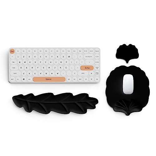 Keyboard Wrist Rest and Mouse Pad with Wrist Support Set, Ergonomic Leaf Shape Mouse Pad with Non-Slip Base, Pain Relief Memory Foam Mousepad for Computer,Laptop,Home Office, Black - color: Black