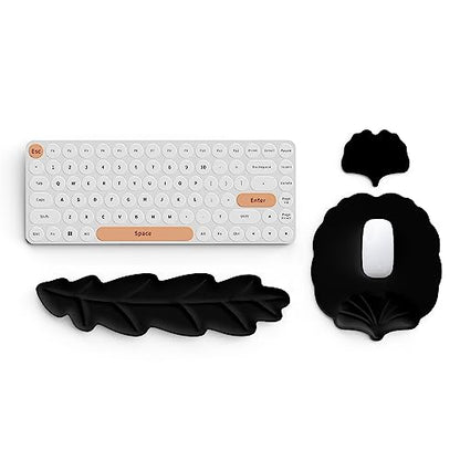 Keyboard Wrist Rest and Mouse Pad with Wrist Support Set, Ergonomic Leaf Shape Mouse Pad with Non-Slip Base, Pain Relief Memory Foam Mousepad for Computer,Laptop,Home Office, Black - color: Black
