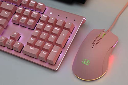 i-rocks M31E RGB Wired Gaming Mouse : 6400 DPI Optical Sensor - 60 Million Click lifespans - Compatible Software - 7 Programmable Buttons - Peach Pink - color: Pink