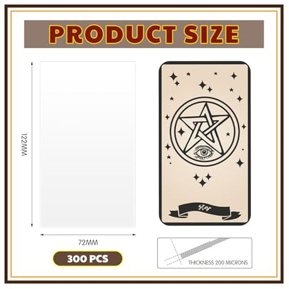 Maitys 300 Pack Clear Tarot Card Sleeves (72x122mm) 200μM Thick, Non-Glare Compatible with TCG & Board Game Cards