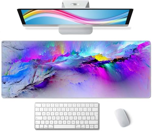 Gaming Mouse Pad Large,Abstract Spray Paint Mouse Pad Gaming Mouse Mat Desk Pad,31.5 x 11.8 Desk Mat Mouse Pads for Desk,Extended Keyboard Mousepad with Non-Slip Base and Stitched Edge - color: Abstract Spray Paint