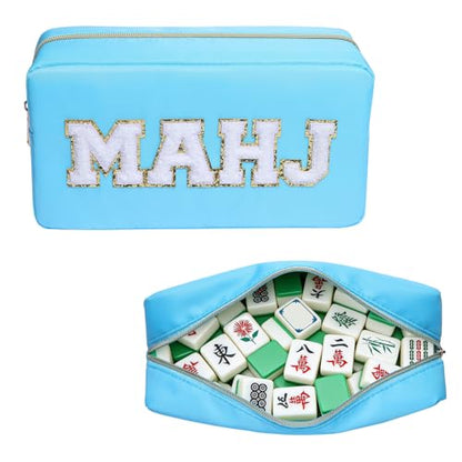 Mahjong Tile Bag Mahjong Bag with Zipper Travel Mahjong Carrying Case Storage Pouch Gifts for Mahjong Lovers Accessories - color: Blue -Mahj