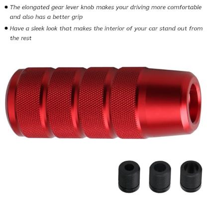 Osilly 3.74 Inch Aluminum Shift Knob with 3 Threaded Adapters, Red | aluminum alloy construction, ergonomic extended grip, supplied adapters, for manual and select automatic cars, interior parts - color: Red