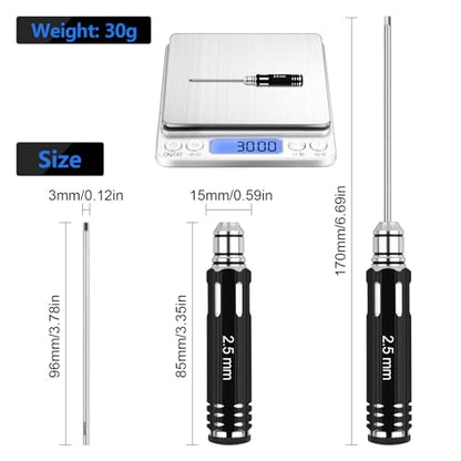 RC Tool Kit,Hex Screwdriver w/3/23",5/64",1/16",0.05",1.5/2.0/2.5/3.0mm | 8 Pcs Hexagon Allen Precision Screwdriver Set Compatible with Traxxas Arrma RC Cars RC Model Car Helicopter - color: Black