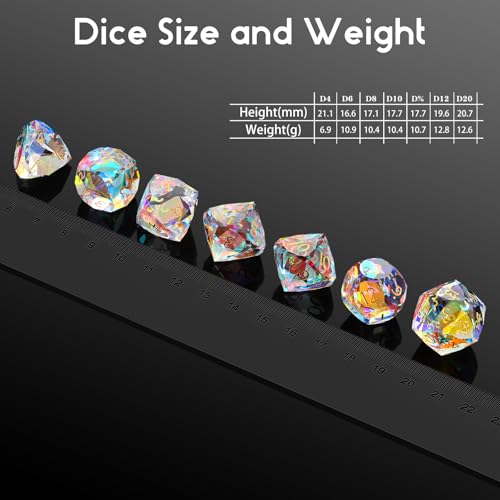 DNDND 7-Piece Prism Glass D&D Dice Set - Rainbow Multifaceted RPG Dice for Dungeons & Dragons, Tabletop Gaming, Collectors | Premium Gift Box & Durable Design (Rainbow) - color: Rainbow