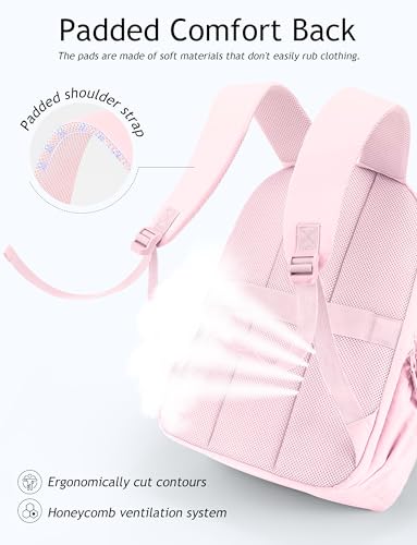 Uselike Travel Backpack for Women, 15.6 Inch Laptop Backpack, Quilted College Bookbag, Cute Work Backpacks, Water Resistant (Light Pink) - color: Light Pink