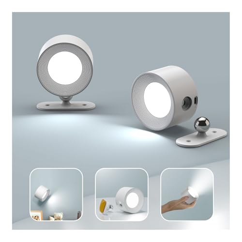 Koopala 2PACK LED Wall Lamps with Rechargeable Battery Operated, Wall Mounted Lights with 3 Brightness 3 Color Temp Removable Charging 360°Rotate Magnetic, Cordless Wall Sconces for Reading Bedside - color: White-B