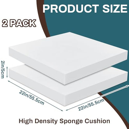 Frienda 2 Pack 2" x 22" x 22"Upholstery High Density Foam Cushion Replacement Square Cut to Size Foam Couch for Chair Couches Padding Shipping Packing DIY Cosplay Projects(White) - color: White, size: 2" X 22" X 22", style: Square