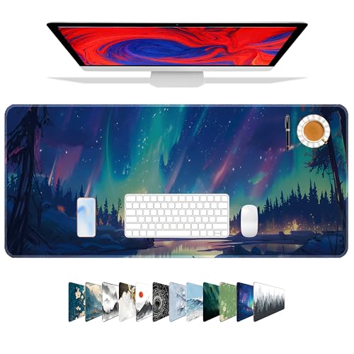 Galdas Mouse Pad for Gaming,Aurora Background Pattern XXL XL Large Mouse Mat Long Extended Mousepad Desk Mat Non-Slip Rubber Mice Pads Stitched Edges Thin (31.5 x 11.8 x 0.12 Inches) - color: Aurora