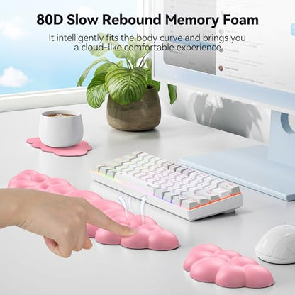 TECKNET Cloud Keyboard Wrist Rest Set, Cloud Wrist Rest with Non-Slip Base, PU Leather Wrist Pad for Keyboard with Ergonomic Memory Foam for Computer Laptop Office Gaming and Pain Relief, Dark Pink - color: Dark Pink