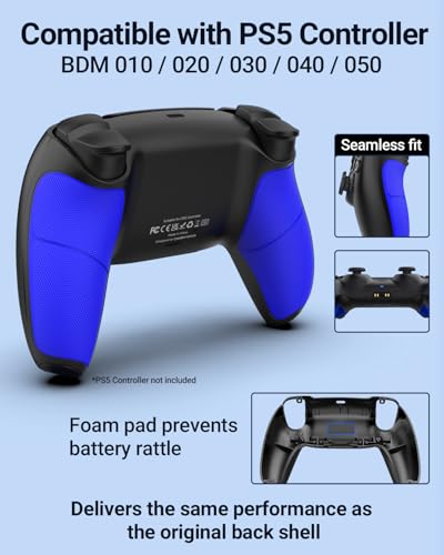 CHARM FOCUS Back Shell Grip Cover Compatible with PS5 Controller, Soft Rubber Overmold and Anti-Slip Diamond Texture, Seamless-Fit Replacement for PS5 Controller Shell, Black/Blue - color: Black/Blue