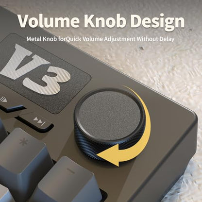 AJAZZ AK35I V3 104-Key Full Size Wired Gasket Mount Gaming Keyboard with Multimedia Buttons & Knob Control | Five Layer Pad | OEM Profile PBT Keycaps | Blue Backlit Custom Keyboard - color: AK35i V3 Black Wired
