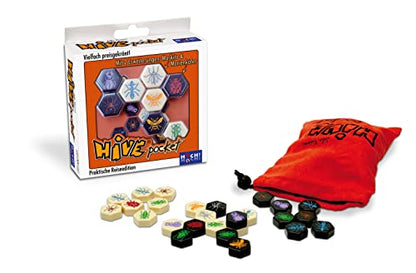 Hive Pocket Game by Smart Zone Games | Portable Abstract Strategy Game for 2 Players | Includes Ladybug and Mosquito Expansions | Compact Travel Edition of the Award Winning Hive Strategy Game