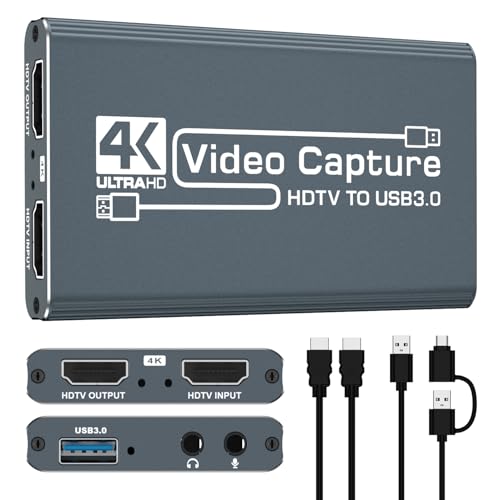 4k HDMI Capture Card for Streaming, Full HD 1080P 60FPS Capture USB 3.0 Game Audio Video Capture Card,for PS4/PS5/Xbox/Switch/OBS/Camera/PC/Laptop/Mac Plug and Play
