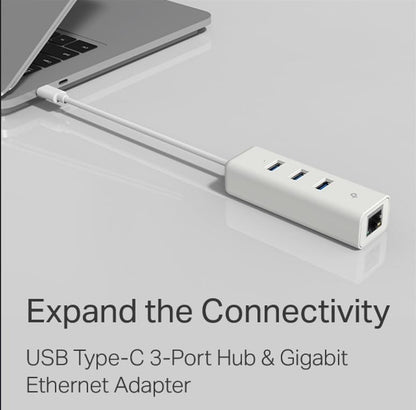 TP-Link UE330C USB-C 3.0 to Ethernet Adapter | Portable 3-Port USB-A 3.0 Hub w/ 1 Gigabit RJ45 Ethernet Port | Laptop Network Adapter | Plug & Play | Supports Win 7/8/8.1/10/11, Mac OS X (10.9-10.15) - style: USB-C with 3-Ports