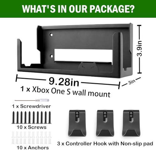 BracNova Wall Mount for Xbox One S with 2 Detachable Controller Holder and 1 Headphone Hook,Metal Stand for Xbox One S Accessories(Mounts Xbox 1S by TV)