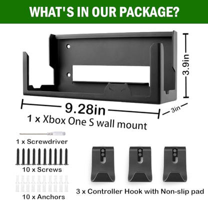 BracNova Wall Mount for Xbox One S with 2 Detachable Controller Holder and 1 Headphone Hook,Metal Stand for Xbox One S Accessories(Mounts Xbox 1S by TV)