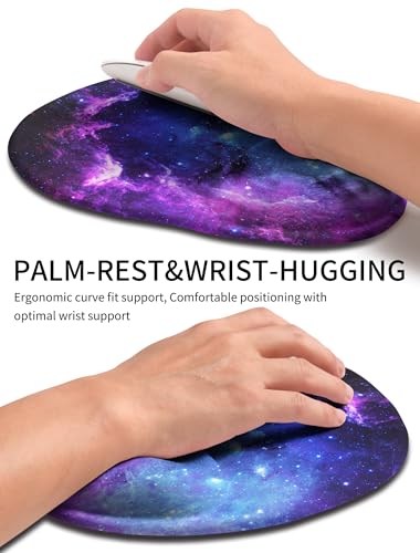 Palm-Rest and Wrist-Hugging Mouse Pad Wrist Rest, Ergonomic Wrist Support with Curve Fitting Cushioned Memory Foam for Carpal Tunnel Pain Relief, 9.9 x 8.3 Inch, Galaxy - color: Galaxy