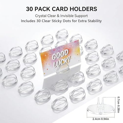 MAQIHAN Card Stands for Display - 30 Pack Translucent Place Card Holders Card Stands Acrylic Plastic Game Card Holders for Parties, Conferences, Weddings, Table Number Stand