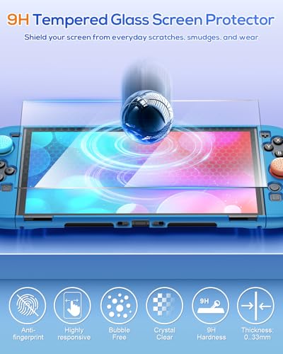 FYOUNG Protective Case for Nintendo Switch 2, Slim Hard Shell Accessories | Switch 2 Cute Case, Scratch&Shock Protection Cover with Screen Protector, 8 Thumb Grip(Solid Blue, Switch 2 7.9inch) - color: Solid Blue