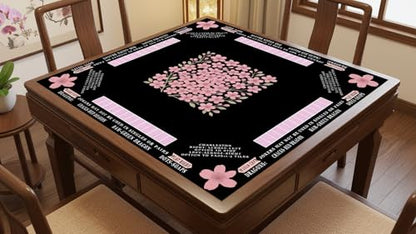 American Mahjong Mat with Rules Printed (33x33, 2.5mm Thick, Cherry Blossom Black) Mahjong Mat for Table w/Bag, Crease-Proof Waterproof Non-Slip, Soft Mahjong Table Mat, Noise Reduction - color: Cherry Blossom Black Mat