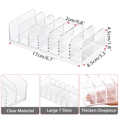 Hipiwe 2 Packs Mail Organizer Plastic Cash Tray for Desk - 7 Slots File Organizer Clear Desktop Bill Divider Holder for Paper Envelope Document Book Money Eyeshadow Makeup Palette