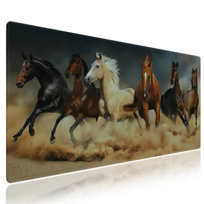 Galloping Horses in The Sand Large Mouse Pad, Magnificent Scene Desk Mat | Running Animals Equine Themed, 31.5" x 11.8", XXL Gaming/Office Durable Stitched Keyboard Mat, Smooth, Anti-Slip Base - color: Galloping Horses