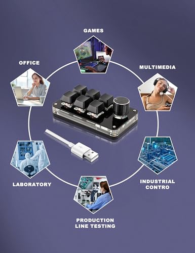 Dioche 6-Key Programmable Mechanical Keypad with Knob, USB Mini Macro Pad One-Handed Gaming Keyboard, Custom Shortcut Keyboard for PC, Type-C Plug & Play (Black)