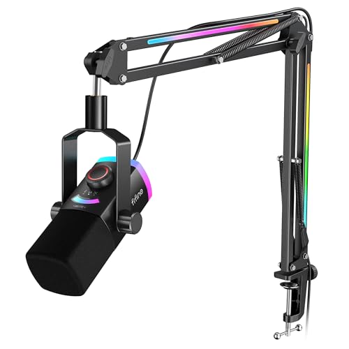 FIFINE AmpliGame AM8PROT Gaming Microphone Kit, XLR/USB Dynamic PC Mic | Streaming Mic Set with Boom Arm, RGB, Tap-to-Mute, Mix Control, Headphone Jack, Volume Knob for Podcast Recording - color: Black