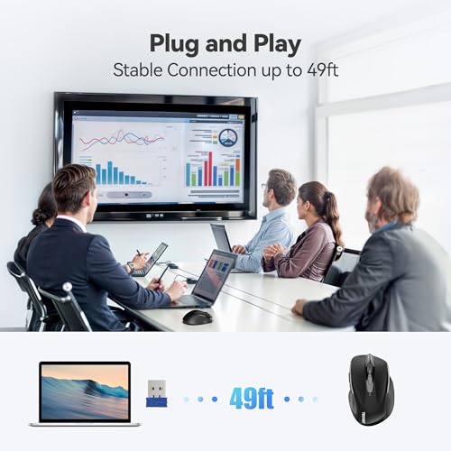 TECKNET Wireless Mouse Rechargeable, 2.4G Computer Mice with USB-A Receiver | 2.4G Connection, 800mAh Battery, 3X Faster Charging, Silent Click, 6-Level 4800 DPI, Ergonomic Design for All-day Comfort - color: Black
