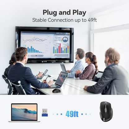 TECKNET Wireless Mouse Rechargeable, 2.4G Computer Mice with USB-A Receiver | 2.4G Connection, 800mAh Battery, 3X Faster Charging, Silent Click, 6-Level 4800 DPI, Ergonomic Design for All-day Comfort - color: Black