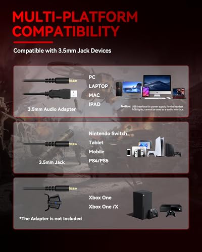 Voistek Over Ear Headphones Wired, Computer Headset with Microphone & Volume Control, 50mm Drivers, Game Headphones for PC, Laptop, Computer, PS4, PS5 - color: Red