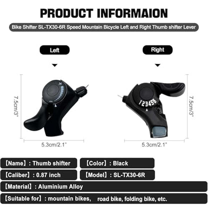 Bike Gear Shifter, SL-TX30-6R Speed Shift Lever and Set, One Pair 3X6 Bike Thumb Gear Shifters for Mountaiity Road Folding Bicycle | Bike shifter. Durable, ergonomic design. Compatible with mountain, road, folding bikes. Easy install. - size: SL-TX30-3x6