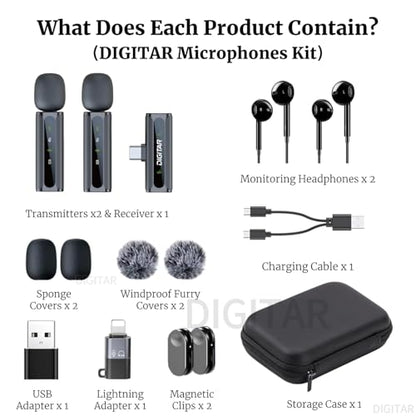 Wireless Lavalier Microphone for PC/iPhone/Android/iPad, Clip-on Mics for Audio Video Recording, Bluetooth USB Lavalier Lapel Microphones for YouTube TikTok Vlogging Singing Content Creator
