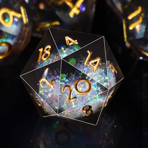 AUSTOR Liquid Core Resin DND Dice Sharp Edge Polyhedral Dice 7-Die DND Dice Set Quicksand Handmade Resin Dice for Dungeons and Dragons RPG MTG Table Games, Black - color: Black