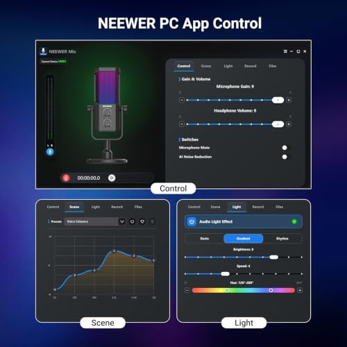 NEEWER UM01 AI Noise Canceling USB Microphone, Plug & Play Cardioid RGB Condenser Mic Mute/Music Sync/App Control for Android Windows PC Mac PS4/5 Gaming Recording Streaming Podcasting Studio Computer