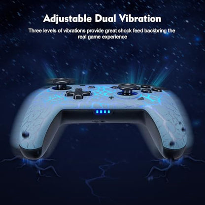 Switch Controller with Hall Joystick, Wireless Switch Pro Controller for Switch/Switch Lite/Switch OLED, 8 Colors Adjustable LED Wireless Remote Gamepad with Unique Crack/Turbo/Motion Control(Grey)