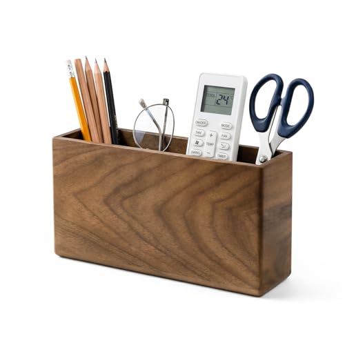 Remote Holder Hole-Free, Self-Adhesive Storage Wooden Box Large | Wall Mounted or Desk Mounted Container for Remote Phone Pencil Stationery Accessories Placement - size: Large