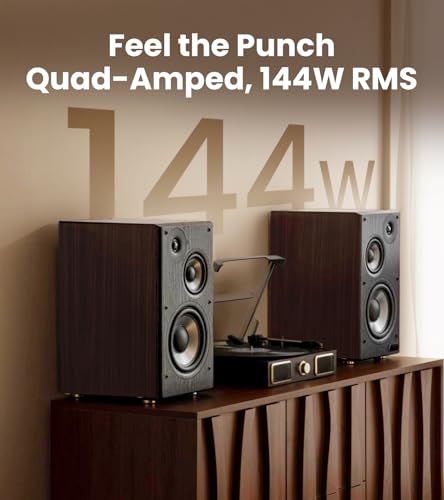 Edifier R2750DB MKII Powered Bookshelf Speakers, 144W 3-Way Active Speakers with Sub Out, Hi-Res Audio, Bluetooth 6.0 with LDAC, HDMI/Optical/Coaxial for Turntable, PC, TV, Home Audio - Walnut - color: Walnut