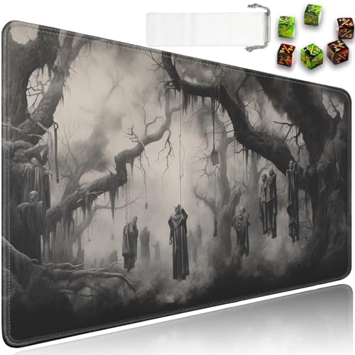 for MTG Playmat + Drawstring Travel Pouch + 6 Dice Counter, for Tabletop Trading Card Game Playmats or Mouse Pad, Anti-Slip Rubber 24 x 14 in, Tree of Death, Skeleton for TCG Playmat (No with Zone) - color: JV-Playmat-6-1-E137
