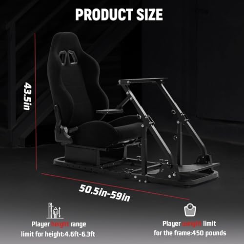Dardoo More Stable Racing Simulator Cockpit with Game Seat Fit for Logitech G920 G923,for Thrustmaster T150,for Fanatec Steering Wheel Stand with Reinforcement Bars,Not Included Steering Wheel & Pedal