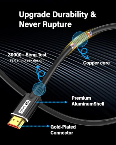 8K HDMI Cable 2.1 6FT, Ultra High Speed 48Gbps HDMI Cable Braided Cord, Supports 4K@120Hz, 4K@144Hz, HDR 10, eARC Compatible with Dolby PS5 Monitor HDTV - size: 6Feet