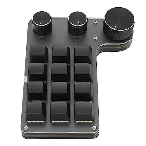 Mechanical Gaming Keyboard, One Handed Macro Mechanical Keyboard, 12 Key 3 Knob Macro Keypad, Custom Programmable Keypad with Red Switch for Game Office (Wired USB), Depisutaexnh7d3s8k-11
