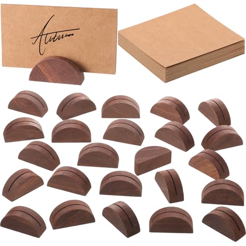 Colingmill 24 Pcs Wooden Table Number Stands with Tented Cards,Brown | Wedding Table Name Holder Semicircular Design Place Card Holders for Retail Shop Wedding Party Events - color: Brown