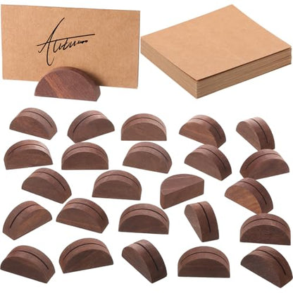 Colingmill 24 Pcs Wooden Table Number Stands with Tented Cards,Brown | Wedding Table Name Holder Semicircular Design Place Card Holders for Retail Shop Wedding Party Events - color: Brown