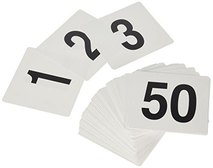 New Star Foodservice 23176 Plastic Table Numbers 1 to 50 Double Side, 4 by 4 Inch, Black on White - size: 4 x 4 inches, style: White (1-50)